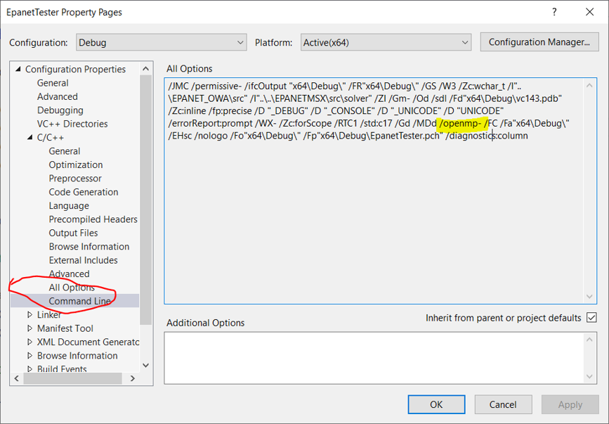 Verify OpenMP is part of the build command in the project properties