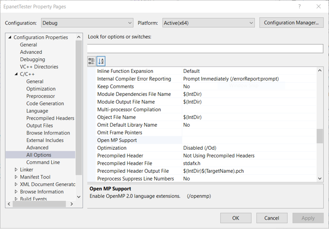 Enable OpenMP from the project properties