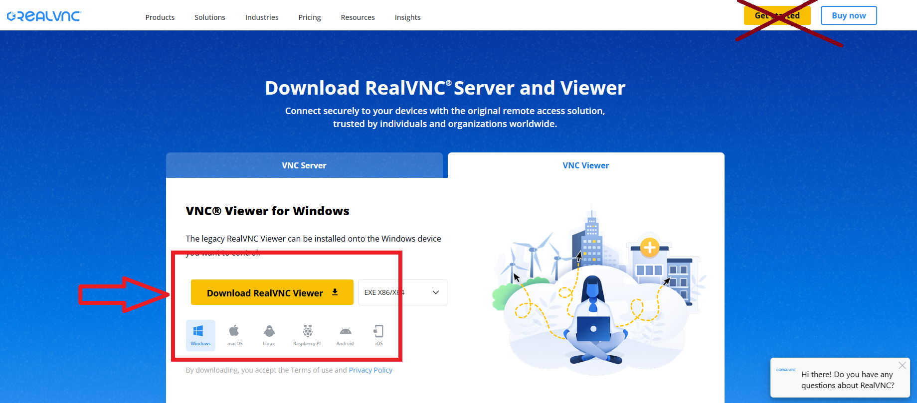 RealVNC Viewer Download page